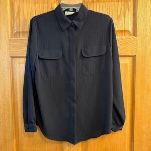 Vtg Joanna Black Button Up Blouse Long Sleeve Collared Women's MEDIUM M Pockets